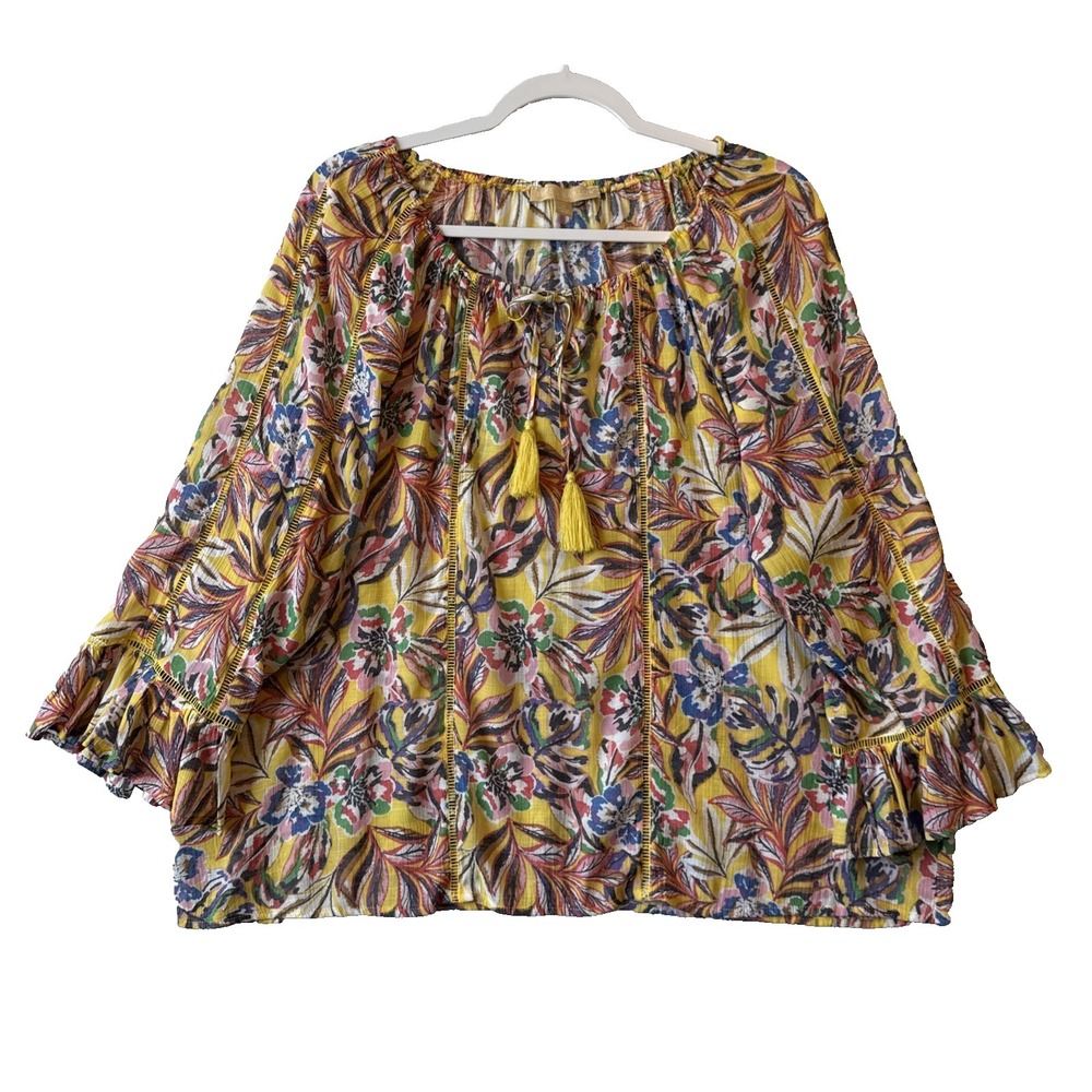 Hope & Harlow Floral‎ 3/4 Bell Sleeve Tassel Peasant Blouse XL Boho Chic Resort